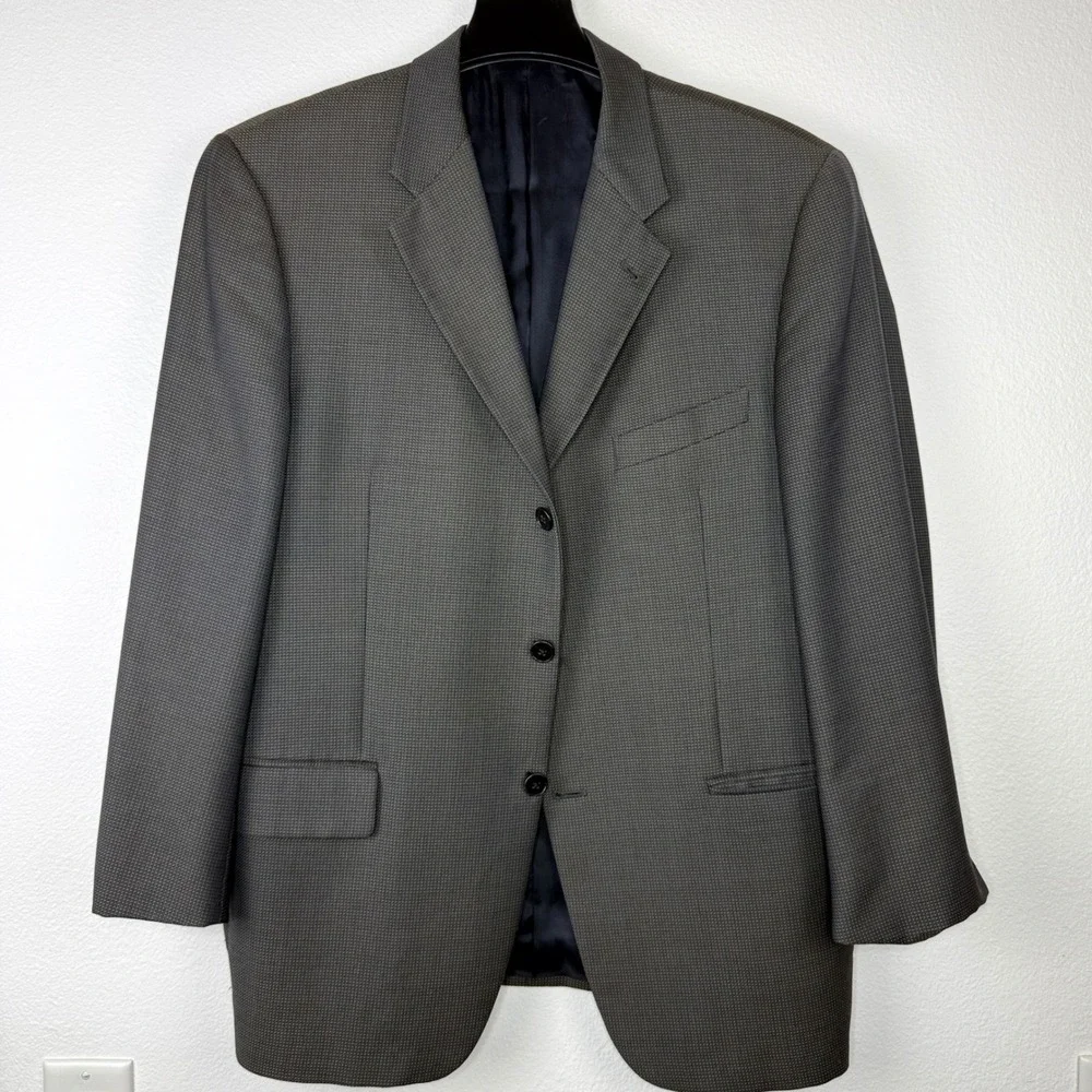 Joseph Abboud Nordstrom Mens 42S Blazer Super 100s Wool Micro Check Grey Brown